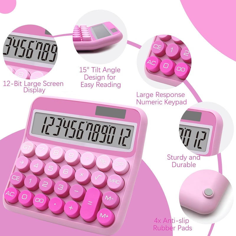 UPSIME Gradient Pink Calculator, Big Button Calculator with Large LCD Display, Hot Pink Office Desk Accessory for Offices, Schools, Homes and Businesses - Image 4